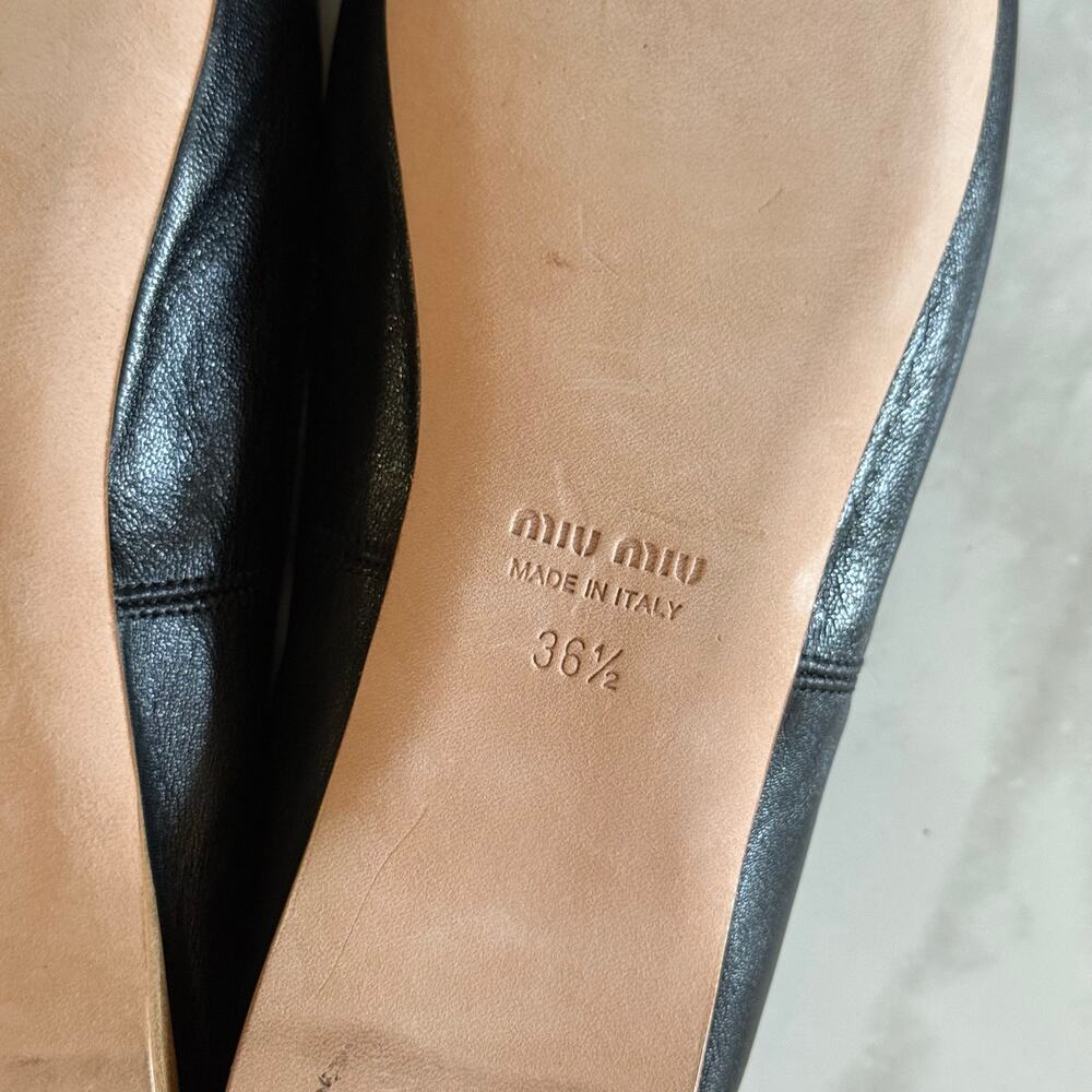 Miu Miu Logo Strap Black Leather Ballet Flats Shoes Black Size 36.5 - Picture 5 of 8